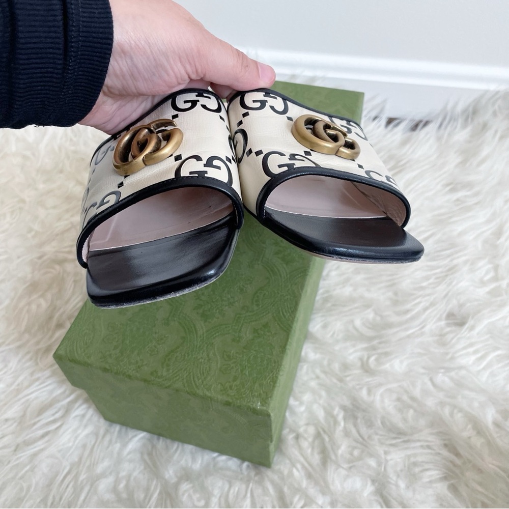 Gucci Jolie GG Marmont Slide Sandal Black White Leather size 39.5 - Picture 12 of 16